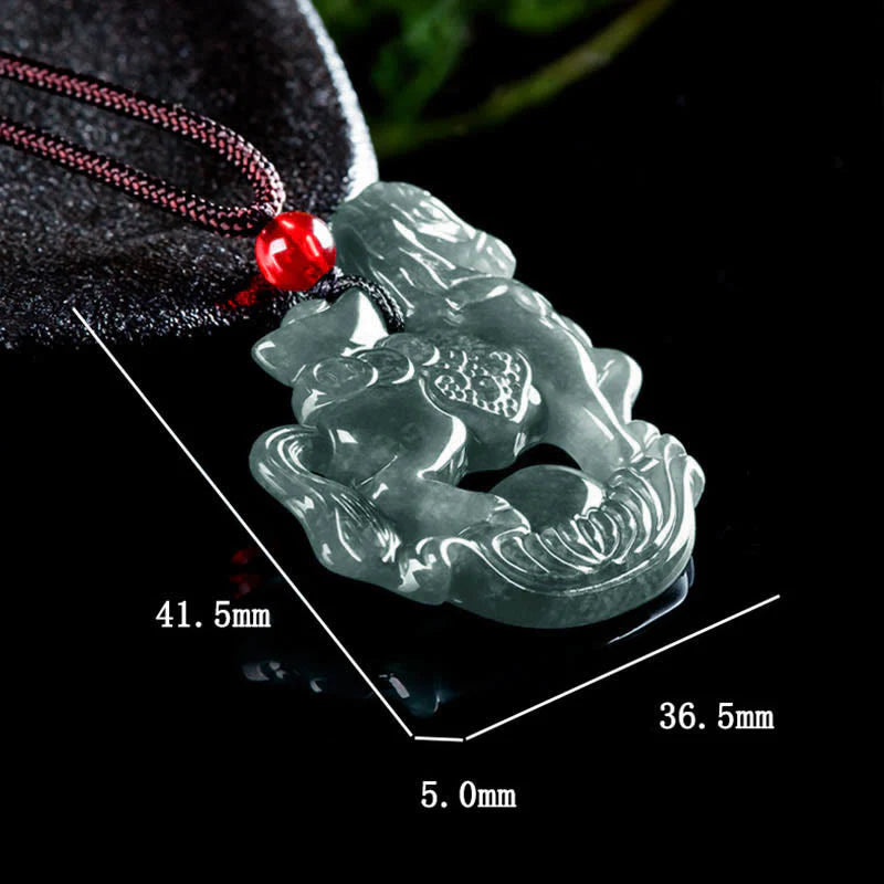 Buddha Stones Year of the Horse Jade Ingot Luck Prosperity Rope Necklace Pendant