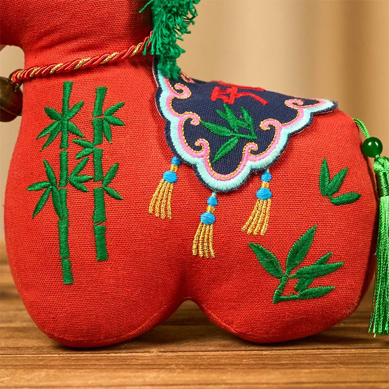 Buddha Stones Year of the Horse Copper Red String Fu Character Embroidery Prosperity Home Decoration
