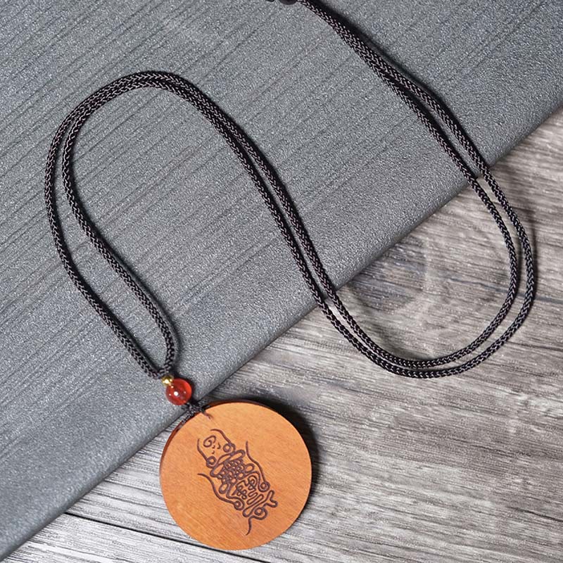 Buddha Stones Lightning Struck Jujube Wood Yin Yang Bagua Luck Necklace Pendant