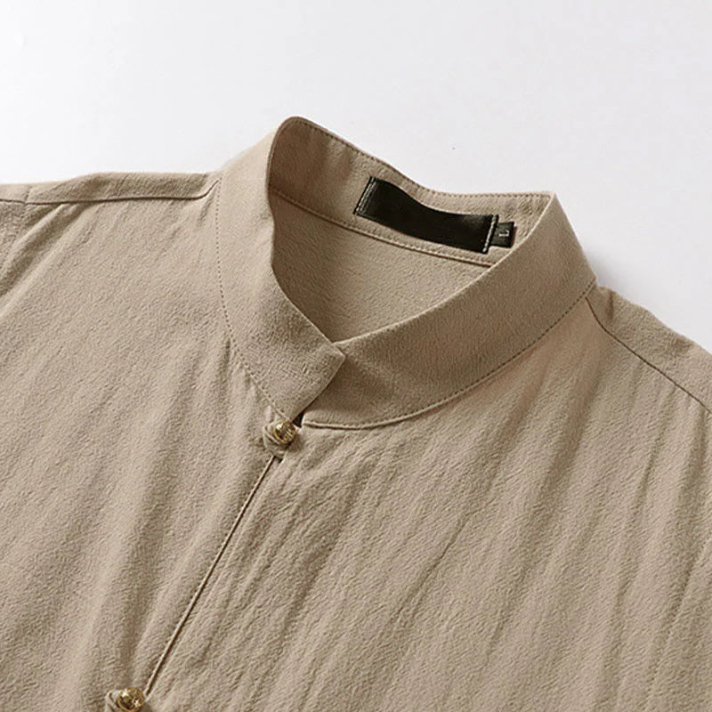 Buddha Stones Summer Solid Color Stand Collar Men's Cotton Linen Sleeveless Vest