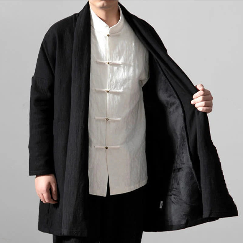 Buddha Stones Fall Simple Cotton Fleece Lined Men's Mid-length Coat Clothing (Extra 30% Off | USE CODE: FS30)