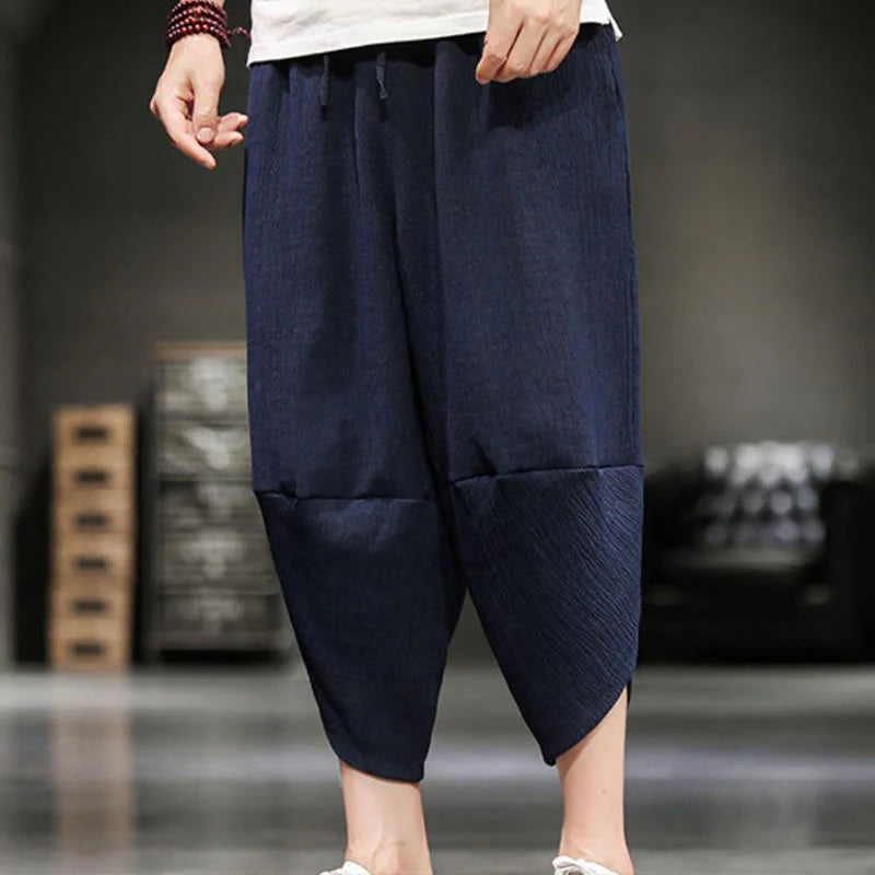 Buddha Stones Summer Solid Men's Cropped Pants With Pockets