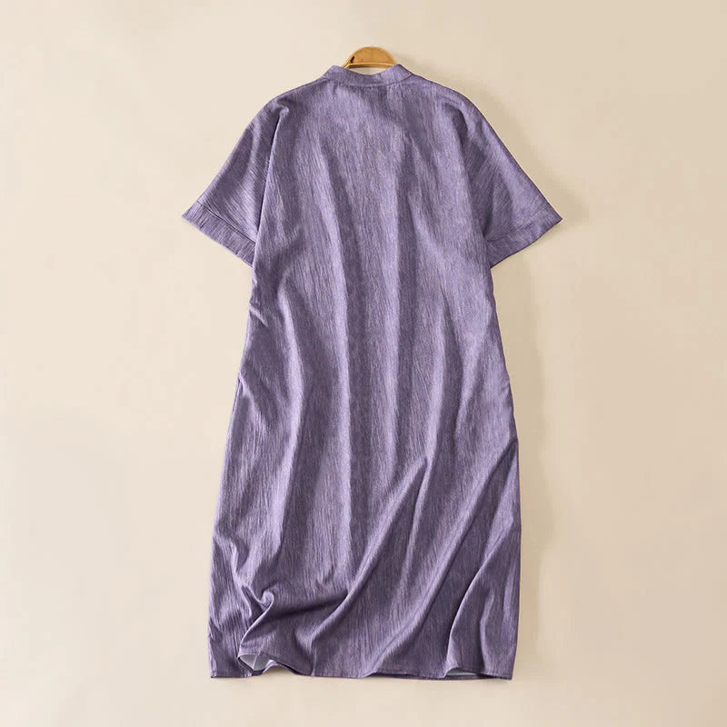 Buddha Stones Summer Crew Neck Plain Short Sleeve Below Knee Dress