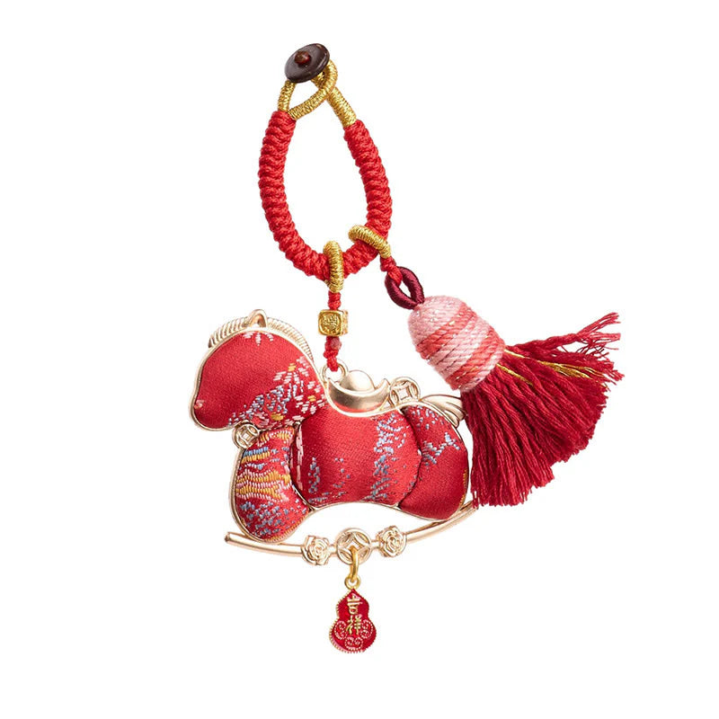Buddha Stones Multicolored Year Of The Horse Gourd Ingot Design Freedom Prosperity Key Chain