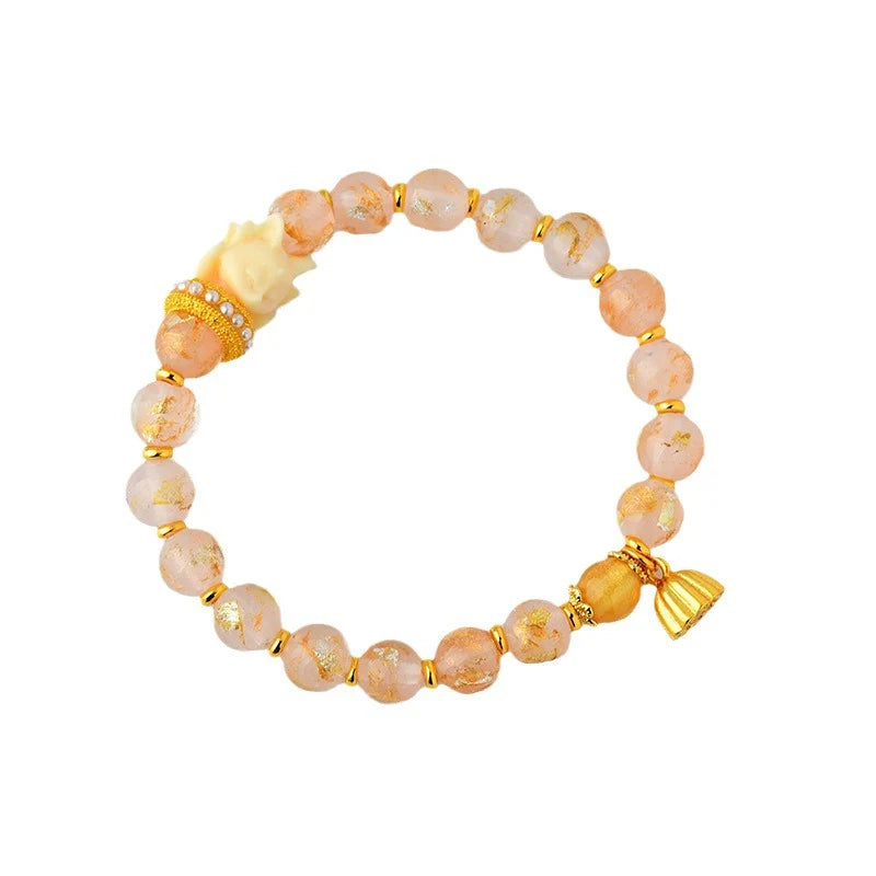 Buddha Stones Tibetan Incense Ash Liuli Glass Bead Lucky Nine Tailed Fox Lotus Charm Bracelet