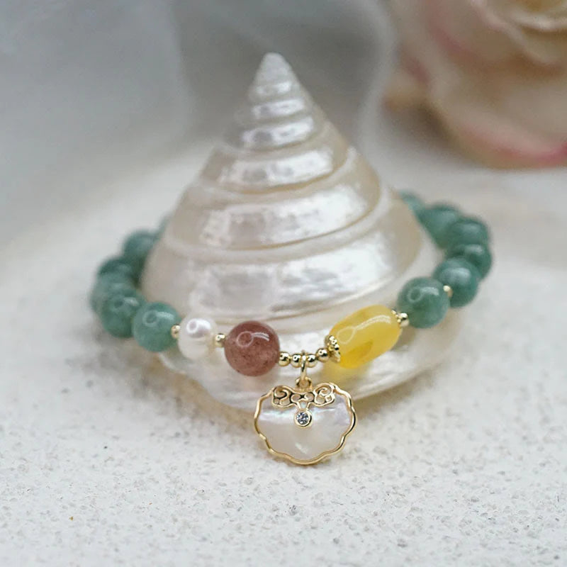Buddha Stones Jade Sea shell Ruyi Lock Luck Bracelet