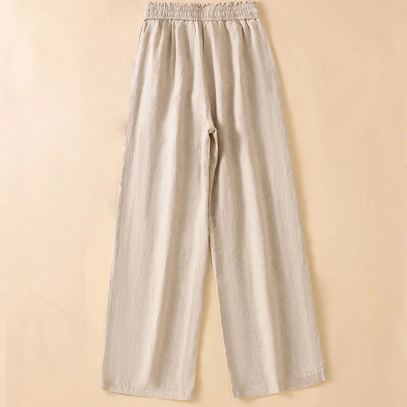Buddha Stones Casual Straight Leg Design Cotton Women's 7-8 Length Wide Leg Pants With Pockets