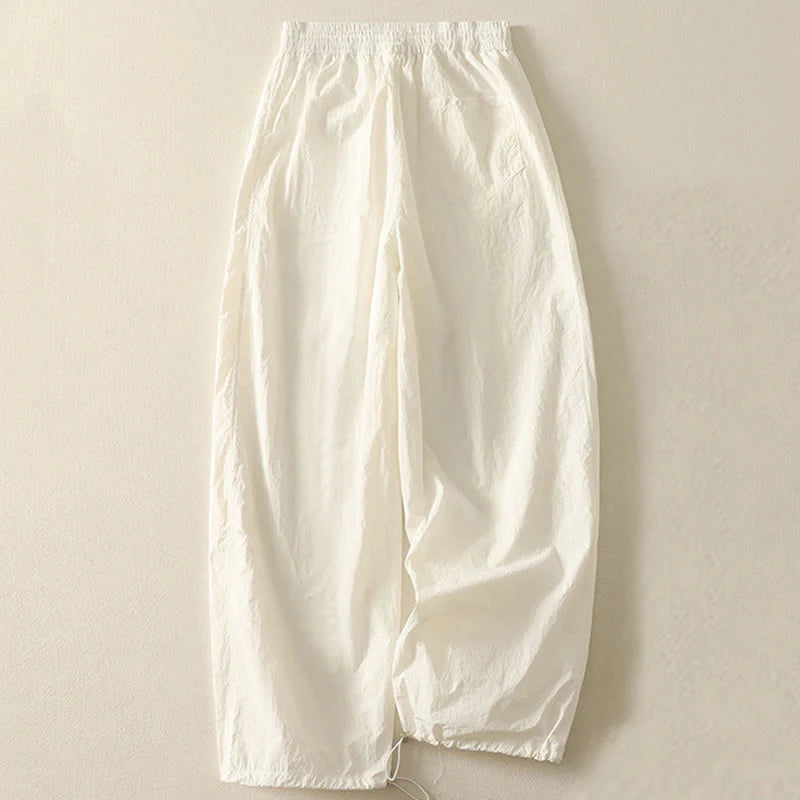 Buddha Stones Summer Vintage Plain Drawstring Cuffed Women's Pants With Pockets