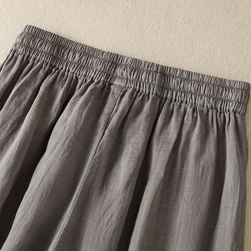 Buddha Stones Commute Embroidery Drawstring Women's Cotton Wide Leg Pants With Pockets