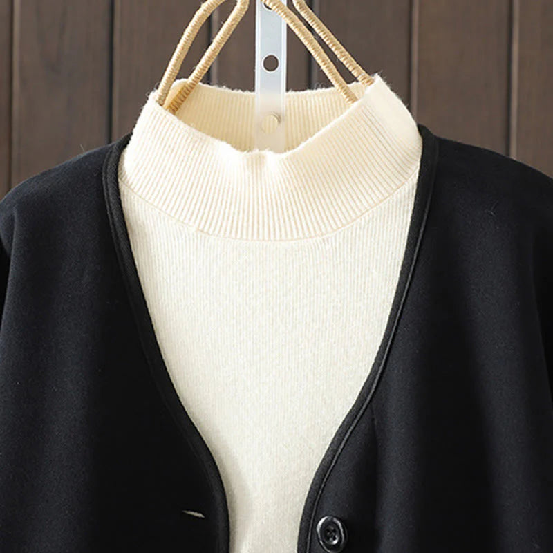 Buddha Stones Simple Plain V-Neck Buttons Down Design Women's Cotton Long Sleeve Jacket