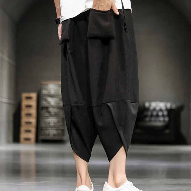 Buddha Stones Summer Solid Men's Cropped Pants With Pockets