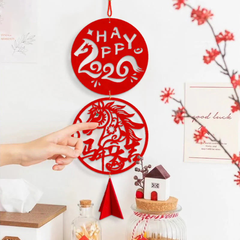 Buddha Stones Year of the Horse HAPPY 2026 Luck Chinese New Year Spring Festival Hanging Decoration