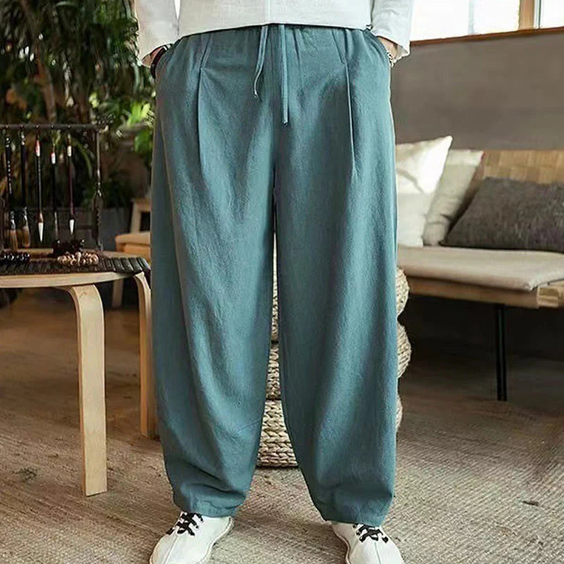 Buddha Stones Casual Simple Drawstring Men's Harem Pants With Pockets