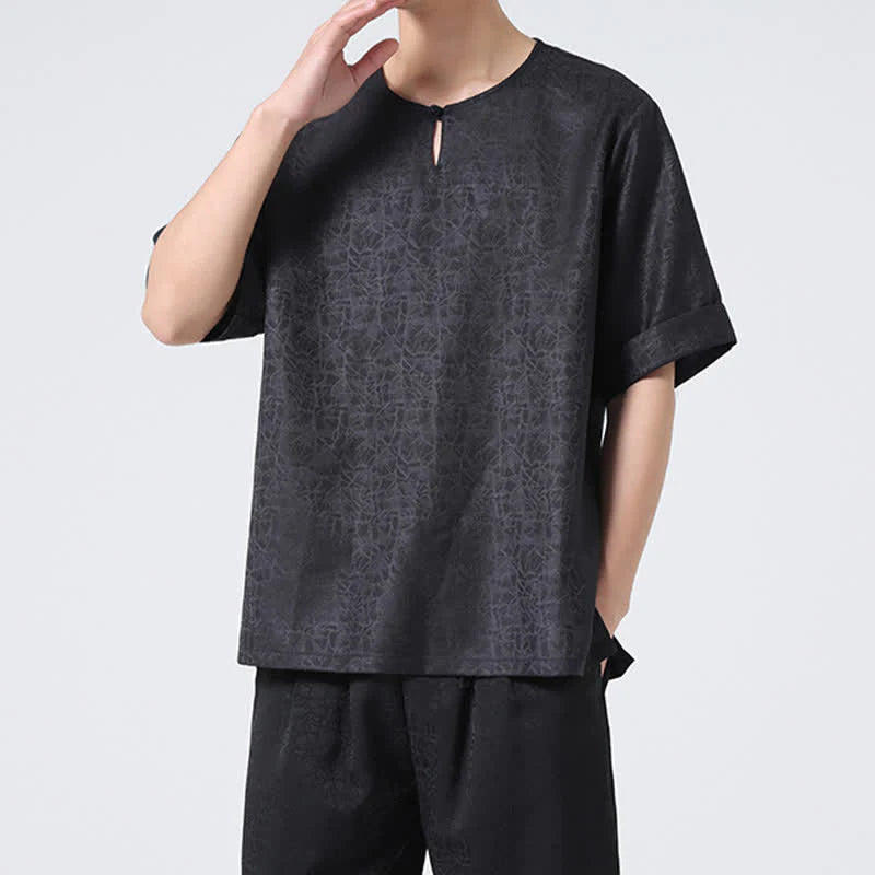Buddha Stones Summer Retro Crackle Auspicious Cloud Pattern Short Sleeve Men's T-shirt