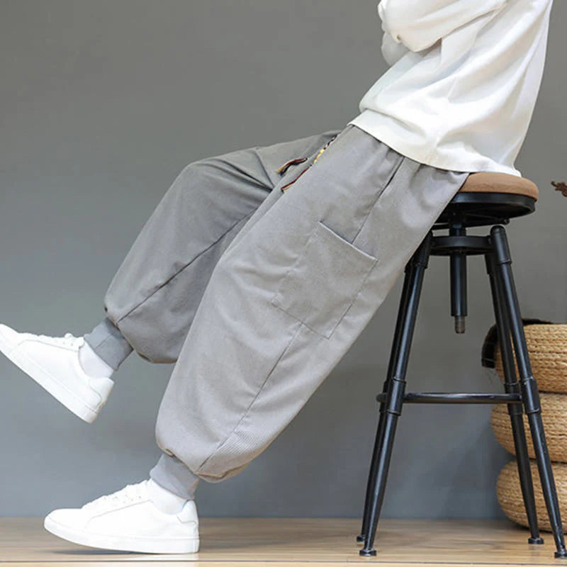 Buddha Stones Spring Solid Color Men's Ankle-Length Cotton Pants With Pockets
