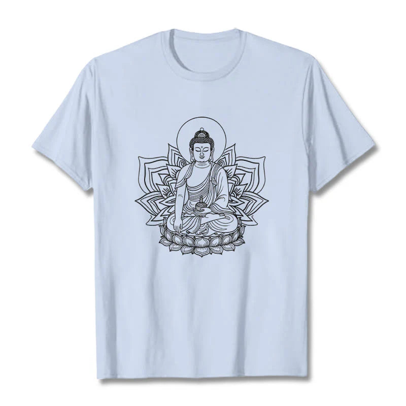 Buddha Stones Medicine Buddha Seated On A Lotus Pedestal Tee T-shirt