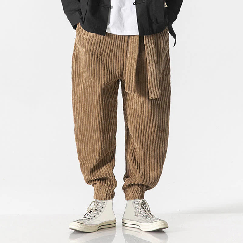 Buddha Stones Winter Solid Color Men's Ankle-Length Corduroy Pants With Pockets