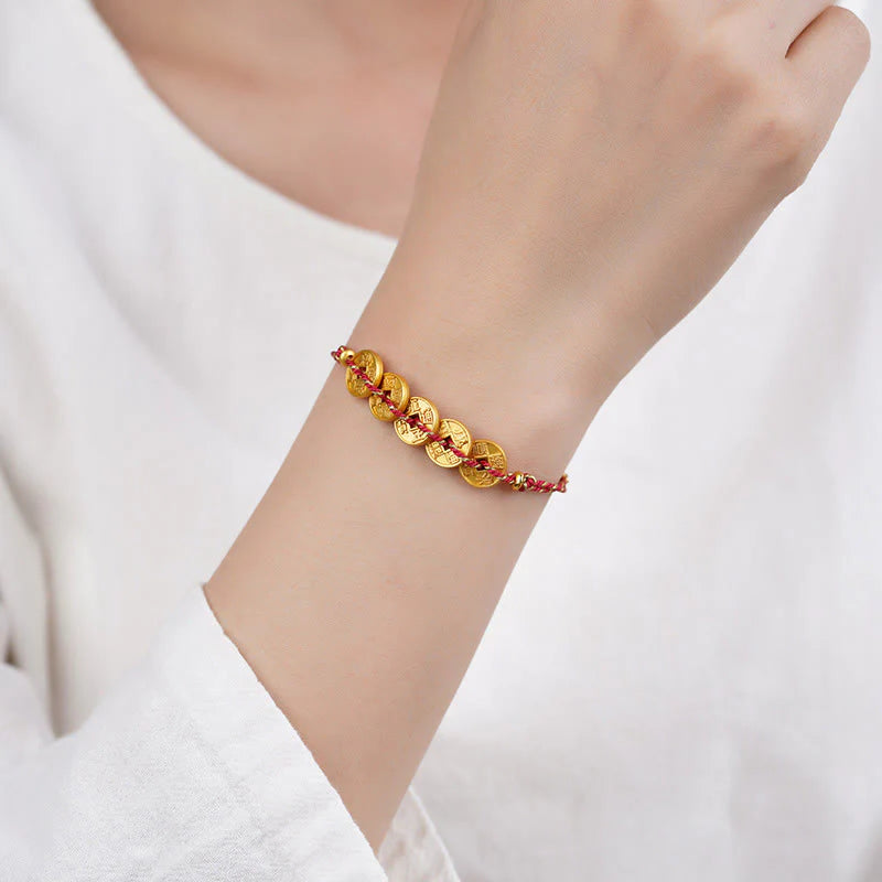 Buddha Stones Five-Emperor Coins Copper Balance Hand-Woven String Bracelet