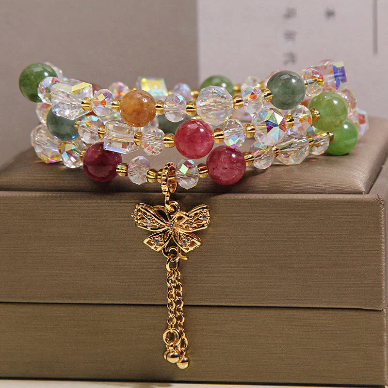 Buddha Stones Colorful Tourmaline Butterfly Wisdom Triple Wrap Bracelet