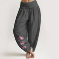 Buddha Stones Casual Lotus Pattern Pure Cotton Women's Elastic Waist Harem Pants