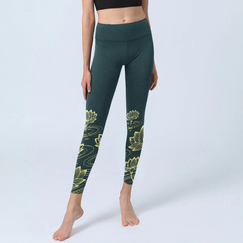 Buddha Stones Lotus Flowers Ripples Print Design Gym Leggings Women's Yoga Pants