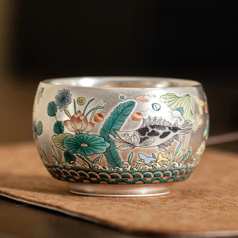 Buddha Stones Fish Lotus Seaweed Valley Mountains Pine Tree Dragon Teacup Kung Fu Tea Cup With Gift Box