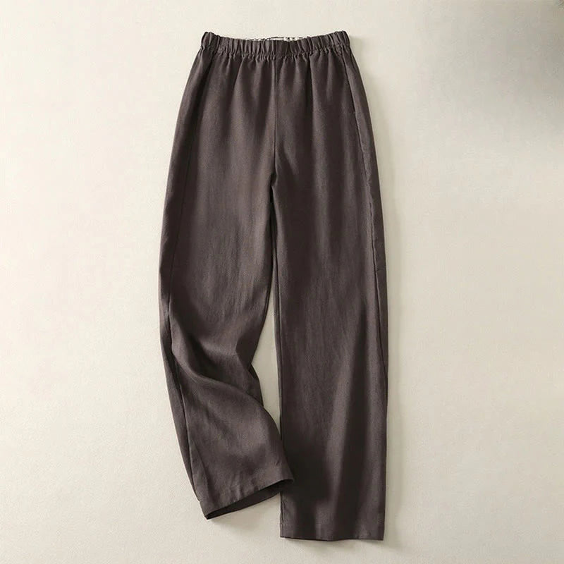 Buddha Stones Daily Plain Simple Design Cotton Linen Women's Pants With Pockets