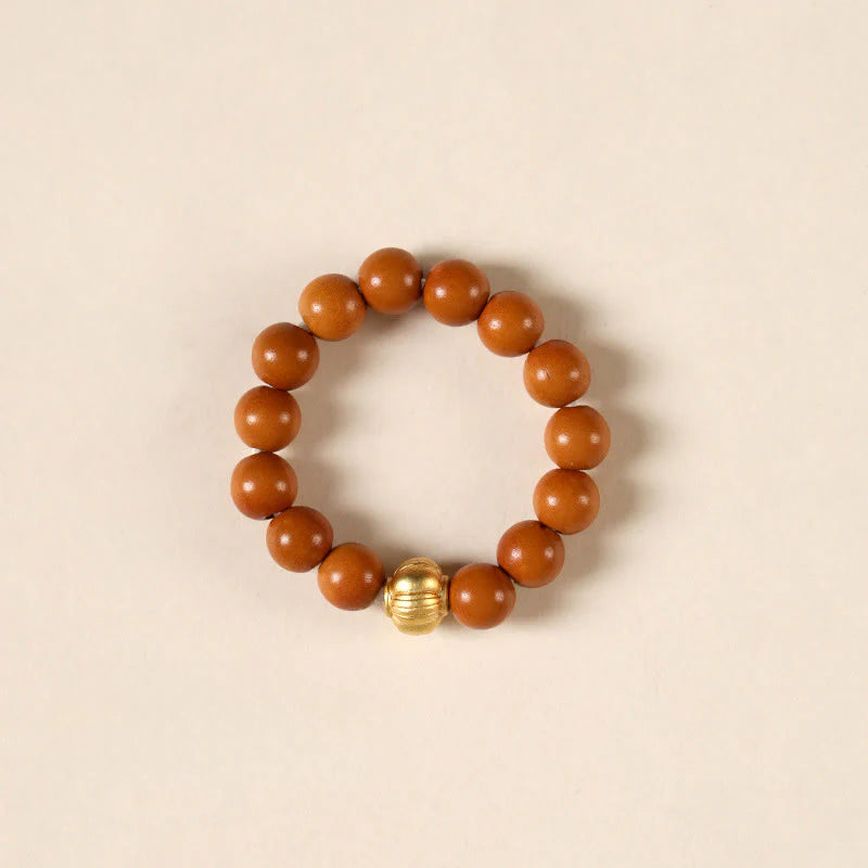 Buddha Stones Olive Pit Bead Copper Coin Inner Strength Ring