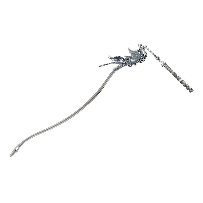 Buddha Stones 925 Sterling Silver Phoenix Tassels Protection Hairpin