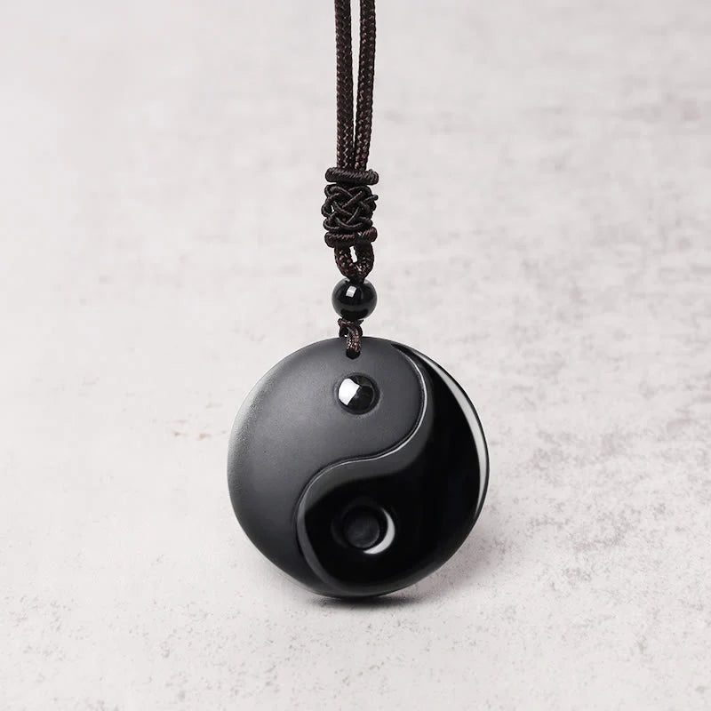 Buddha Stones Sending Balance and Protection Obsidian Yin Yang Necklace Includes Gift Message Card