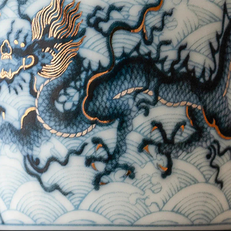 Buddha Stones Small Blue And White Dragon Pattern Ceramic Teacup Kung Fu Tea Cups 45ml