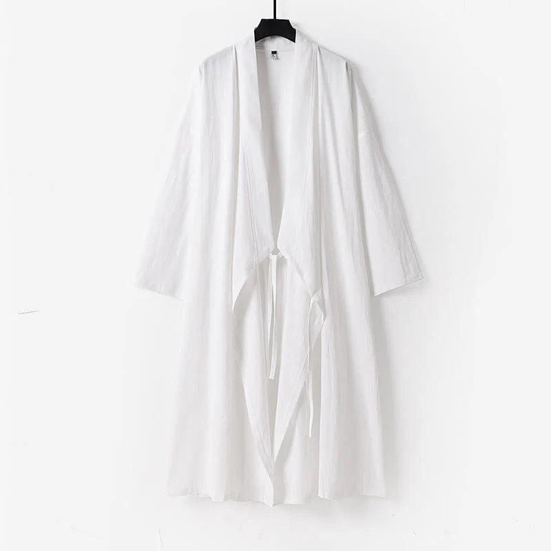 Buddha Stones 2Pcs Wudang Fall Solid Long Sleeve Men's Taoist Long Robe Sleeveless Vest Lace-up Kimono Ceremony Suit
