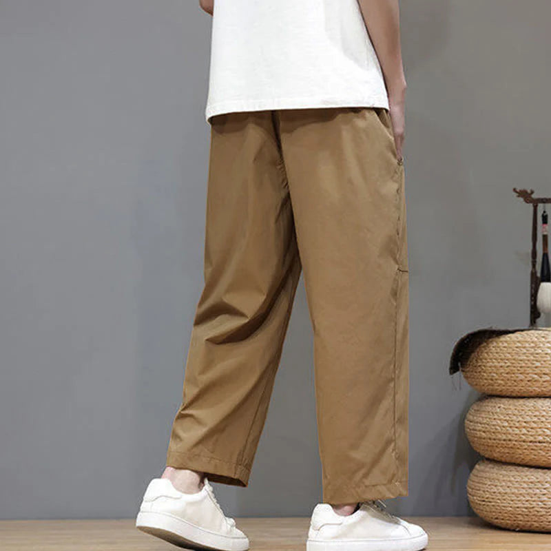 Buddha Stones Summer Solid Color Drawstring Straight Leg 7-8 Length Men's Pants With Pockets