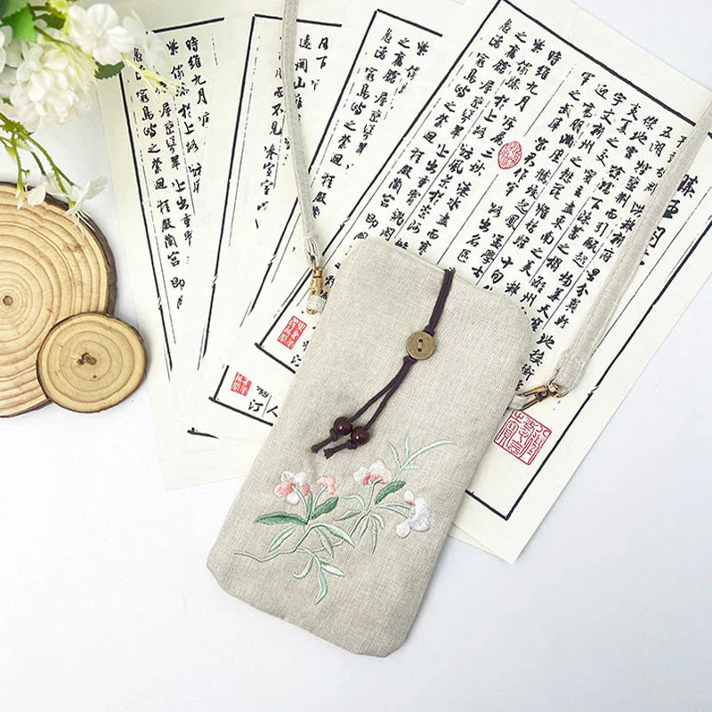 Buddha Stones Small Embroidered Flowers Crossbody Bag Shoulder Bag Cellphone Bag 11*20cm