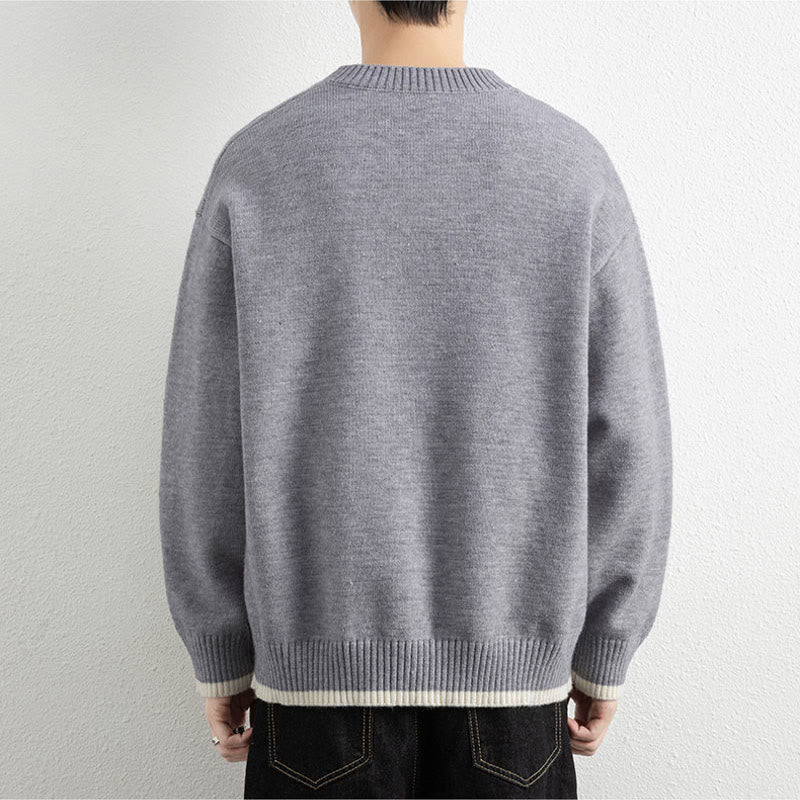 Buddha Stones Winter V-Neck One Button Design Warm Men's Long Sleeve Knitted Sweater