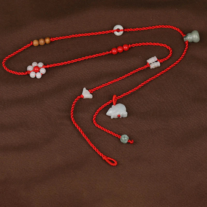 Buddha Stones Chinese Zodiac Peach Wood Blessing Red String Belly Chain