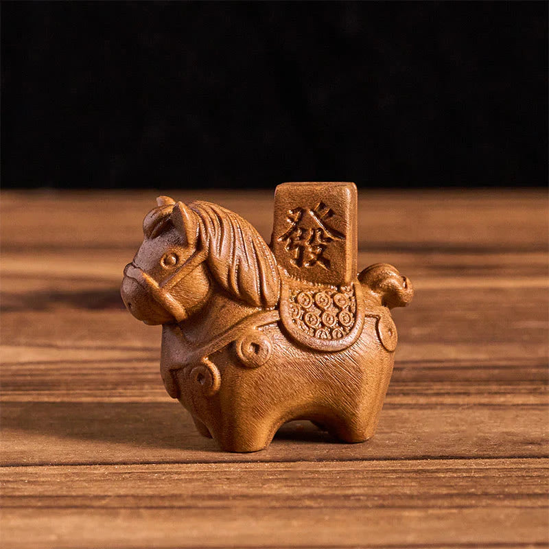 Buddha Stones Year of the Horse Get rich Green Sandalwood Small Leaf Red Sandalwood Linden Wood Animals Positive Decoration