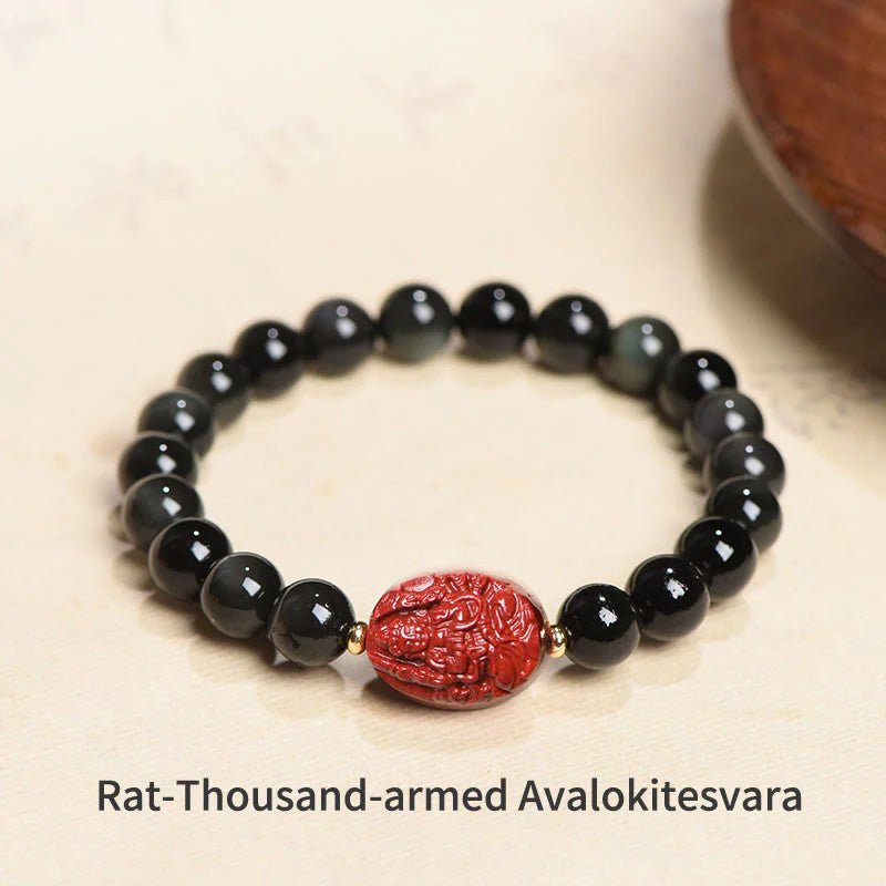 Buddha Stones Chinese Zodiac Natal Buddha Natural Black Obsidian Cinnabar Purification Bracelet (Extra 35% Off | USE CODE: FS35)