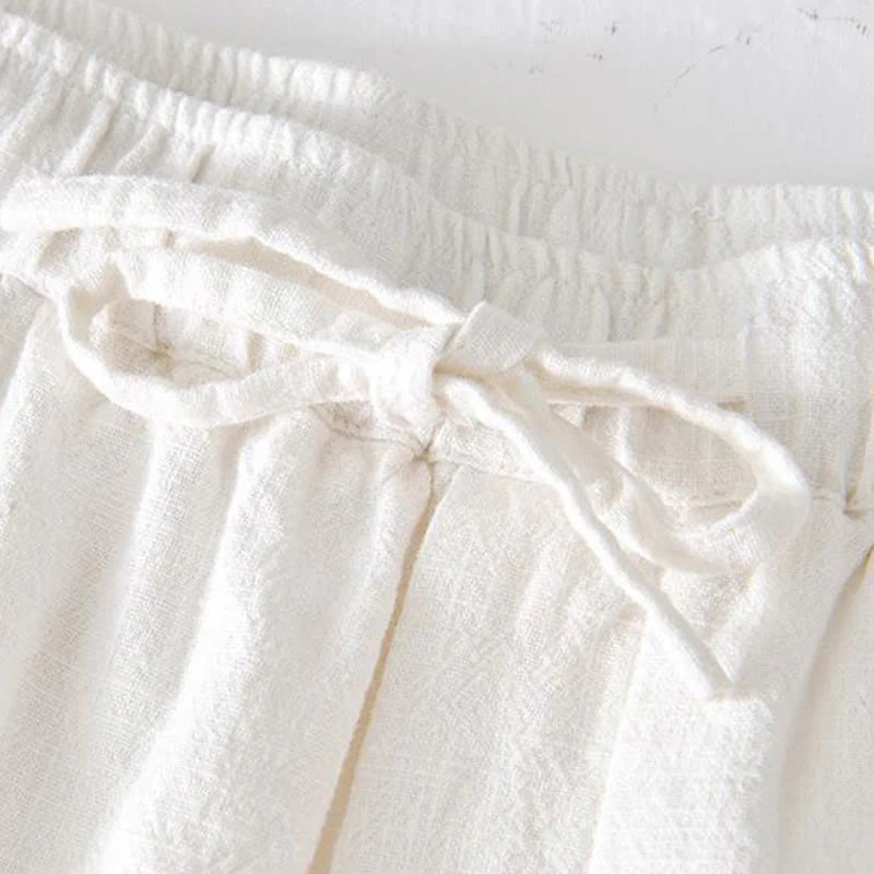 Buddha Stones Summer Solid Color Drawstring Elastic Waist Men's Cotton Linen Shorts With Pockets