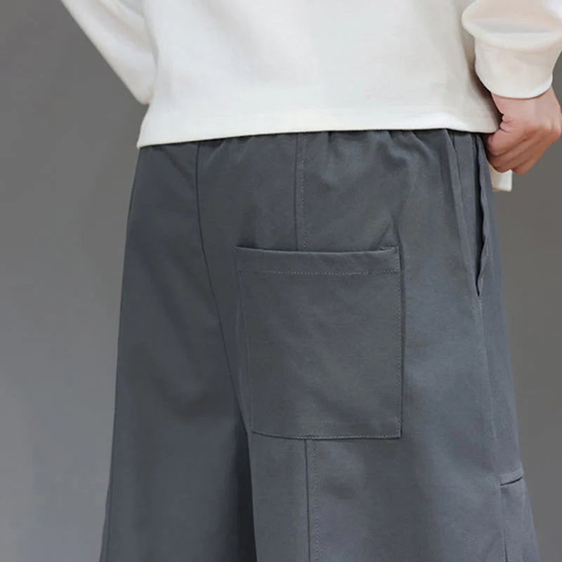 Buddha Stones Fall Pure Color Cotton Men's Cropped Harem Pants With Pockets