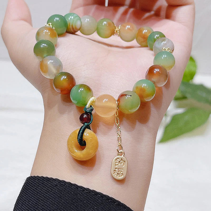 FREE Today: Wealth and Balance Peacock Agate Topaz Peace Buckle Fu Character Bracelet