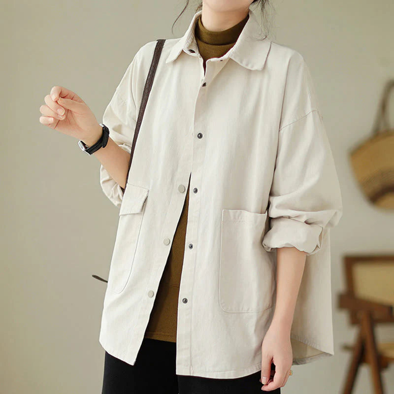 Buddha Stones Women's Long Sleeve Button Cotton Jacket With Pockets