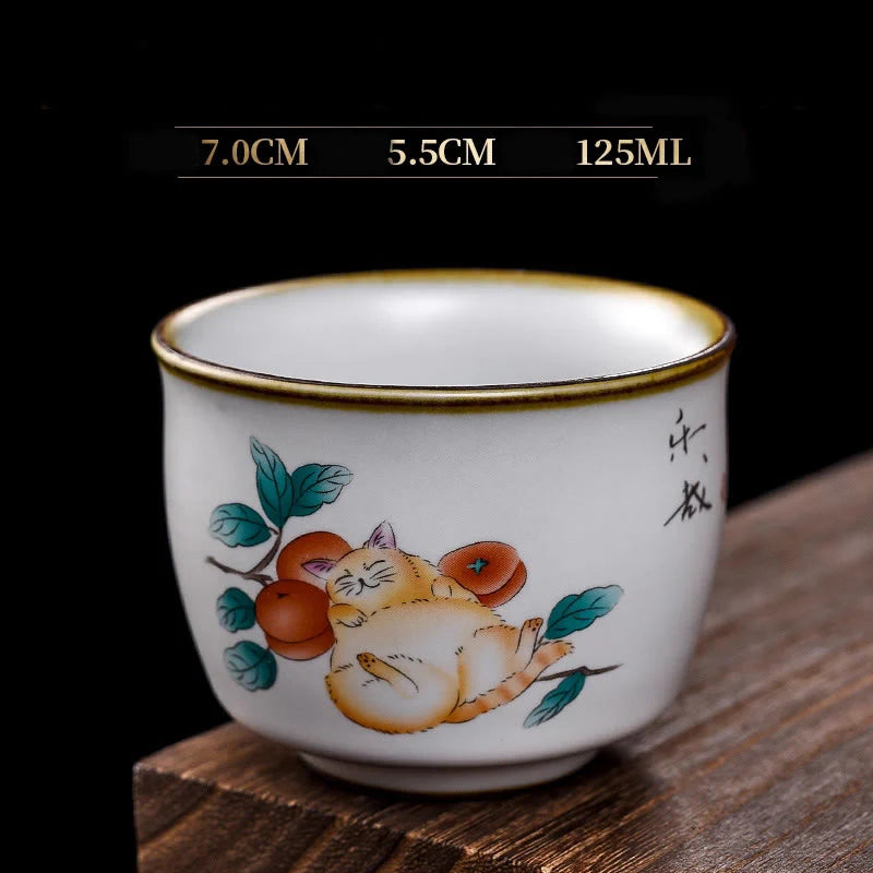 Buddha Stones Cute Lying Cat Branches Teacup Kung Fu Tea Cup