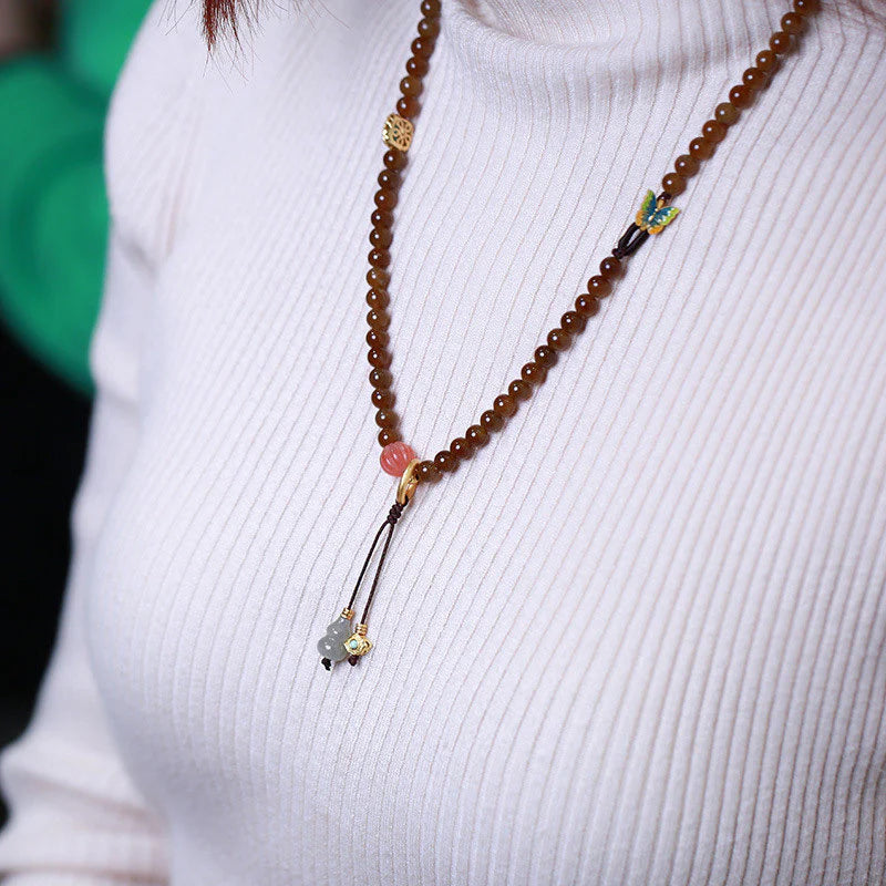 Buddha Stones Jade Butterfly Gourd Prosperity Luck Bracelet Necklace