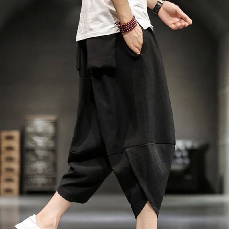Buddha Stones Summer Solid Men's Cropped Pants With Pockets