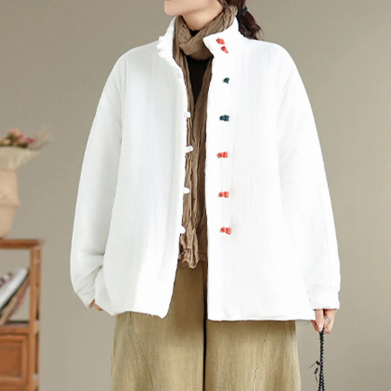 Buddha Stones Women's Winter Chinese Frog-Button Long Sleeve Cotton Thicken Jacket With Pockets