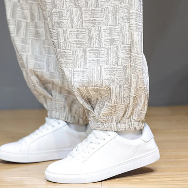 Buddha Stones Fall Jacquard Plaid Pattern Cotton Corduroy Men's Harem Pants With Pockets