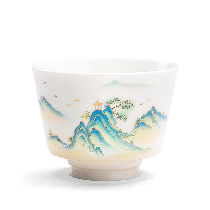 Buddha Stones Lotus Flower Leaf Mountain Pavilion Elk Peony Ceramic Teacup Kung Fu Tea Cup