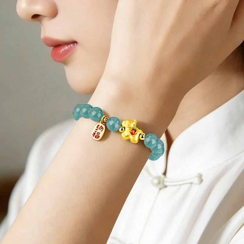 Buddha Stones Year Of The Horse Jade Prosperity Abundance Bracelet
