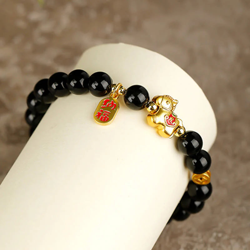 Buddha Stones Year Of The Horse Black Obsidian Strength Bracelet